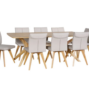 York 2100 FT Table Natural 8xHendriks Lth Light Grey