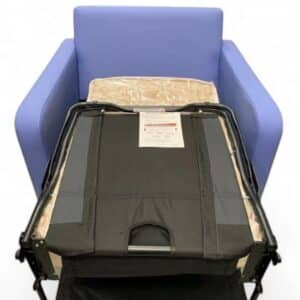 Belmont Sofa bed Blue half open Materialised Vista Bluette Photoroom