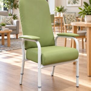 High Back Day Chair reupholstered in green vinyl