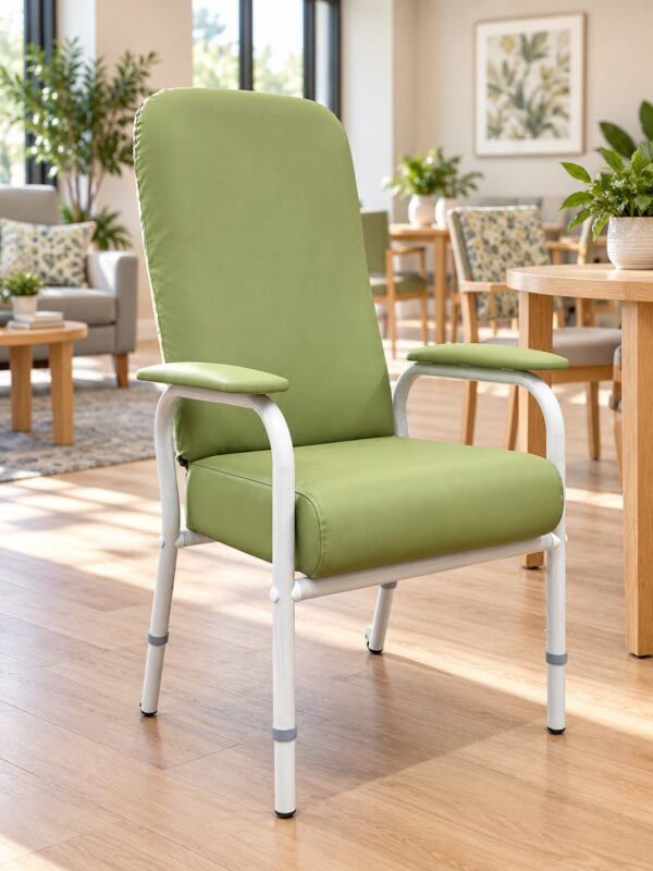 High Back Day Chair reupholstered in green vinyl