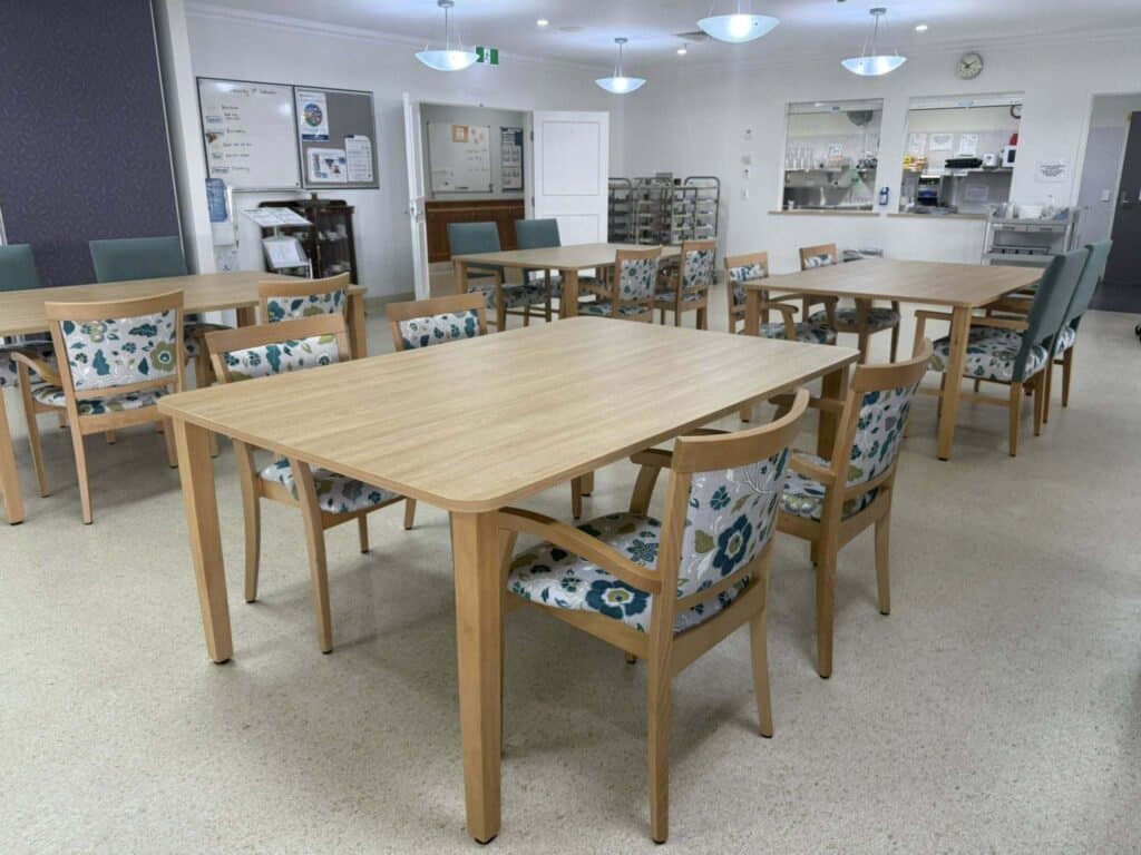 Yarrawonga Health Provence Marta Chairs Java Teal Elegant Oak tables 17 1