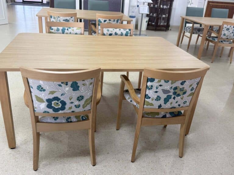 Yarrawonga Health Provence Marta Chairs Java Teal Elegant Oak tables 9