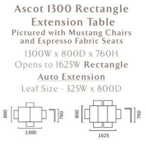 Ascot 1300 Dimensions