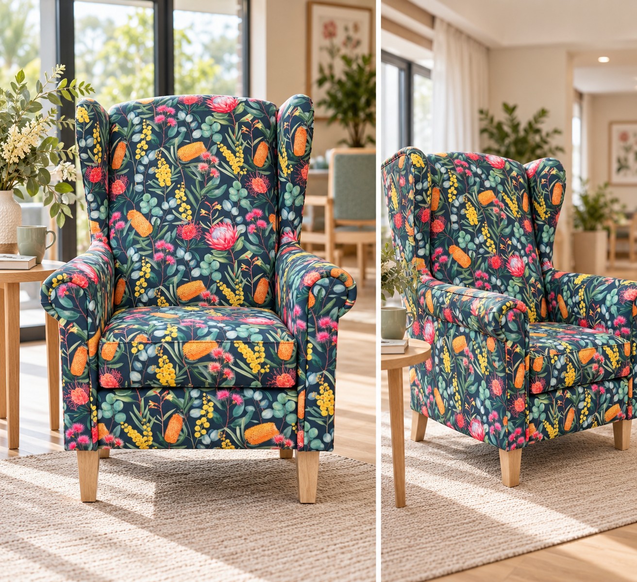 Willow Wing Back Chairs in Sunland Lush